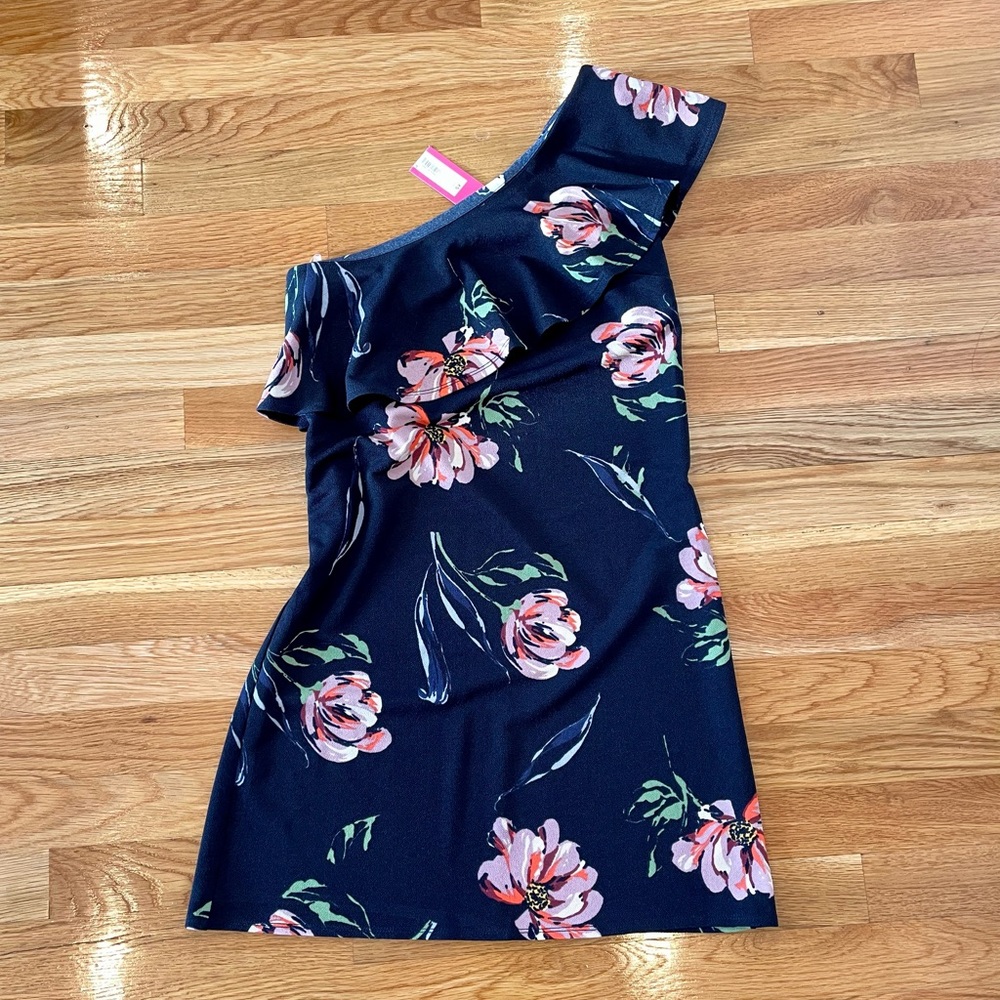 NWT Xhilaration Navy Floral One Shoulder Dress XS